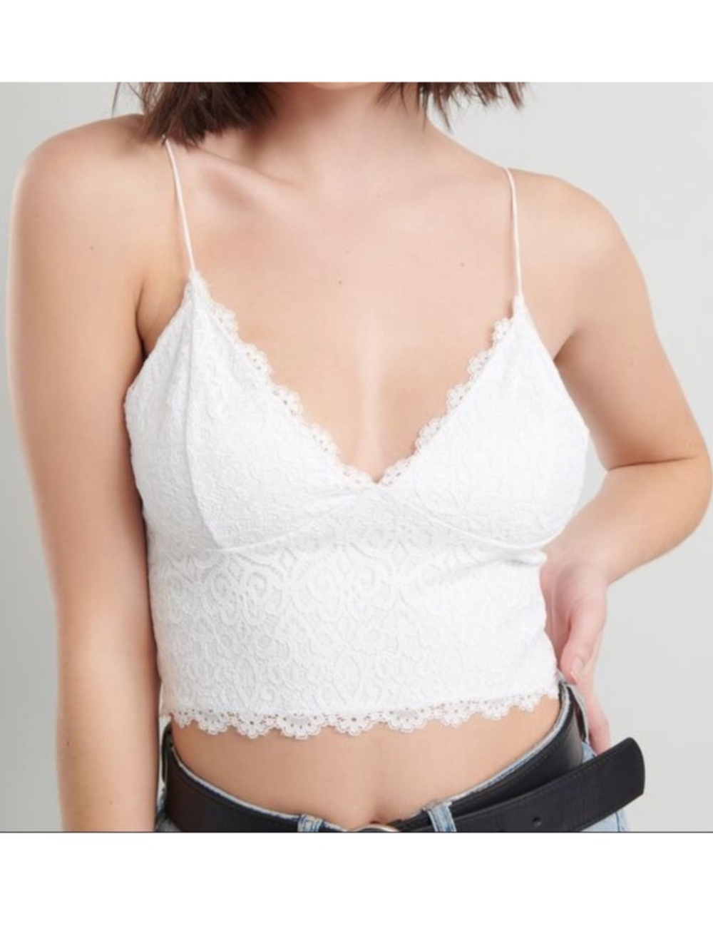Garage White Lace Cropped Camisole Top - Women's Spaghetti Strap Tank M